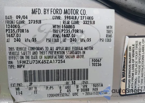 2005 Ford Explorer Xlt/Xlt Sport z USA, uszkodzony, nr VIN 1FMZU73K45ZA17254